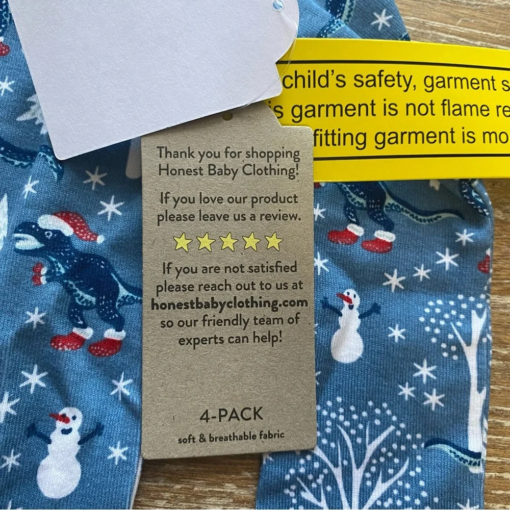*NWT* Honest Baby Clothing 100% Organic Cotton Christmas Dinosaur Pajama Set 3T - Picture 6 of 14